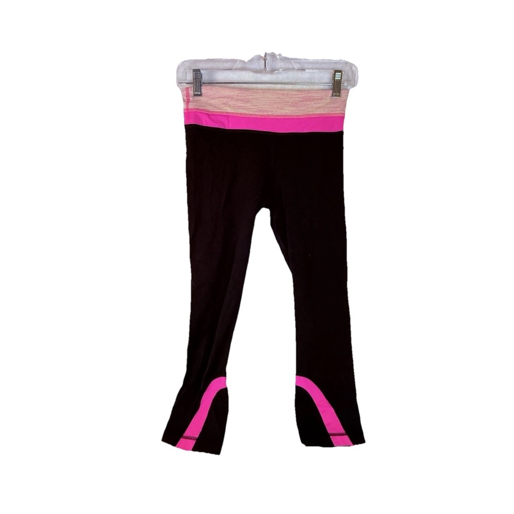 Lululemon Crop Leggings Black Pink Colorblock‎ Yoga Running Athletic No Tag